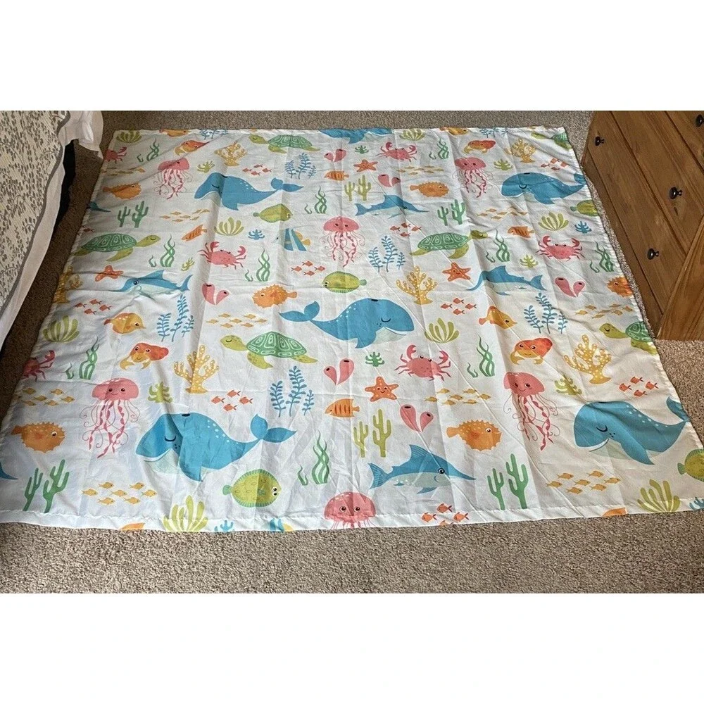 Cartoon Sea Animal Kids Shower Curtain - Ocean Whale Turtle 70x67 Polyester